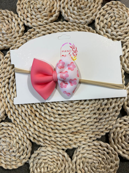 Two Toned Pink Flower Nylon Baby Bow