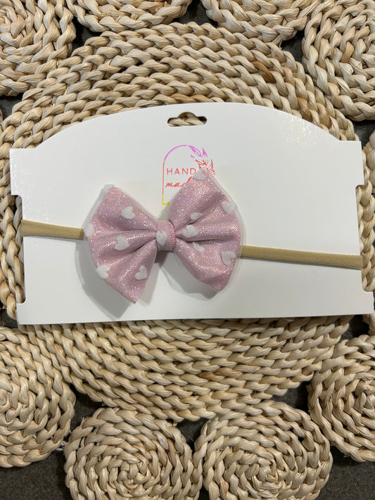 Doubled Line Sparkle Heart Nylon Baby Bow